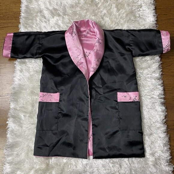 Kids Satin Kimono Robe Asian Embroidered Dragon - Picture 3 of 14